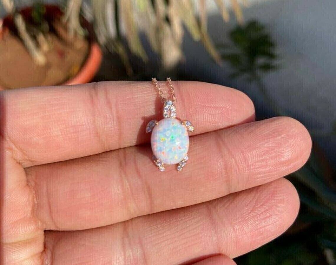 1.50 Ct Oval Cut Lab-Created Fire Opal Women Pendant 14k White Gold Plated