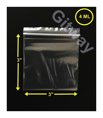 3'' x 3'' Reclosable Resealable Zip Top Lock Bag 3x3'' Clear Plastic Bags FDA 4 MIL