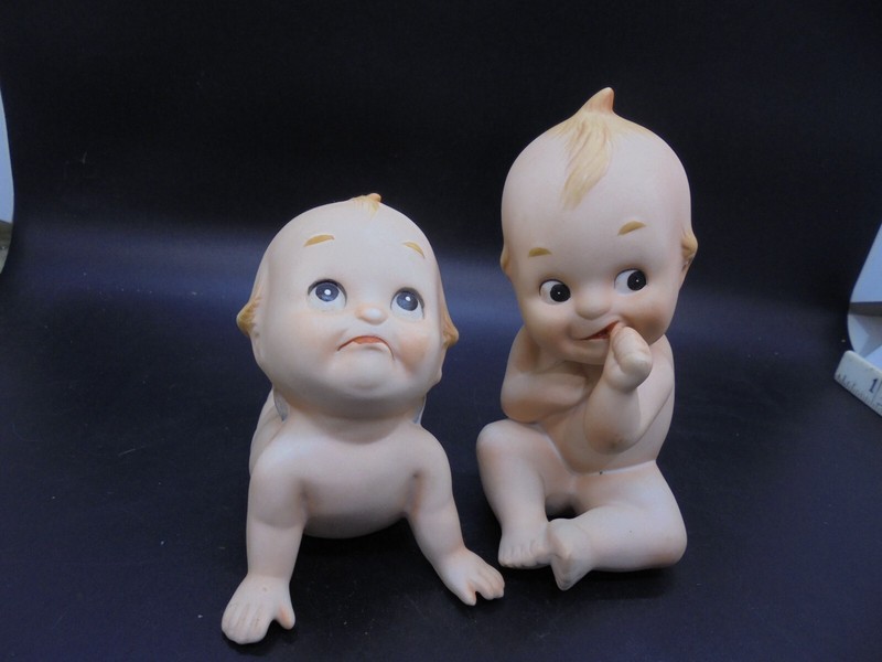 Vintage Lefton Kewpie Babies Porcelain Bisque w/ Blue Wings