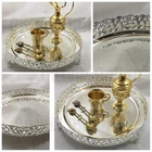 Silver Tray 28cm Plate Indian Round Gallery Paandan Paan Leaf Tea Biscuit Italy