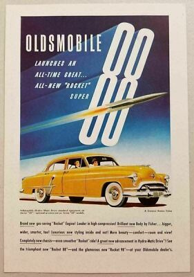 1951 Print Ad Oldsmobile 88 with Rocket Engine 4-Dr Hydra-Matic Drive Olds