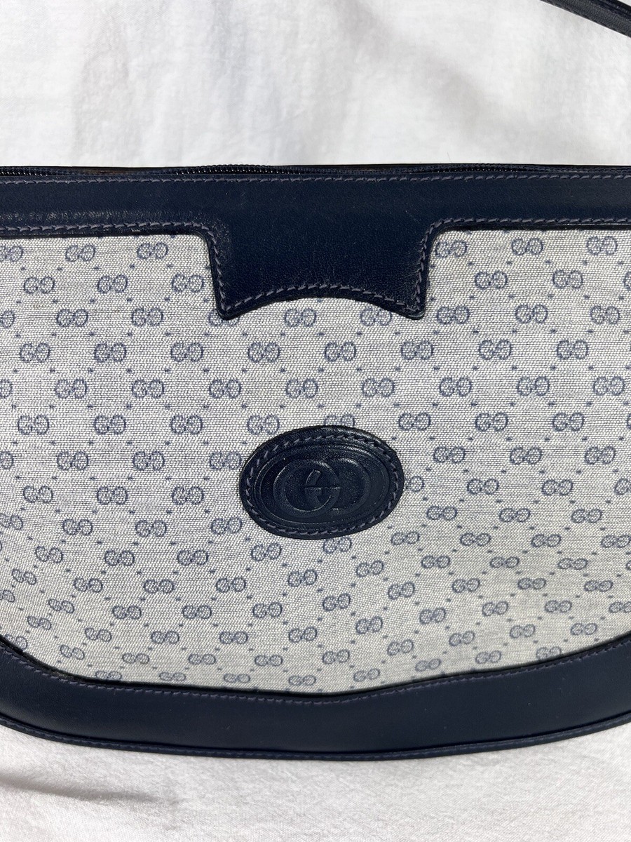 GUCCIポーチ／NAVY GUCCI Authentic Navy Blue Leather and Canvas Crossbody