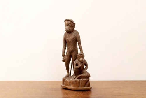 Standing Monkey Statue Realistic Animal Sculpture Wooden Vintage Home Decor Art - Picture 3 of 4
