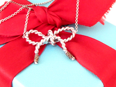 Tiffany & Co Silver 18K Gold Twisted Ribbon Bow Necklace  display picture 1
