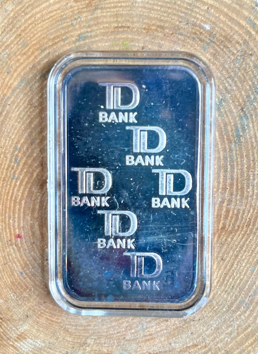 Johnson Matthey JM TD Bank Silver Bar 1 oz 999 Fine Silver -TONED