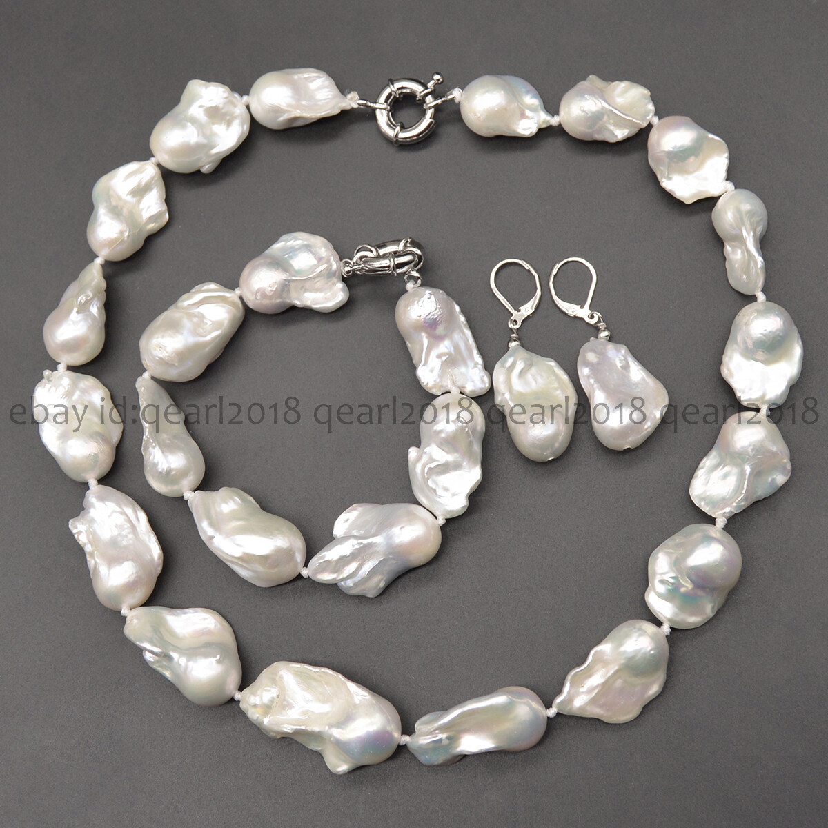 Genuine Natural White South Sea Baroque Keshi Pearl Necklace Bracelet Earrings
