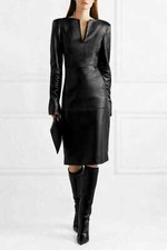 Women's Leather Dress Black Genuine Soft Lambskin Stylish Slim Fit Dress - 047