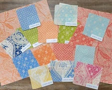 LOT CHINA SEAS 17 pcs Balinese Batik Floral Star Linen Fabric Samples