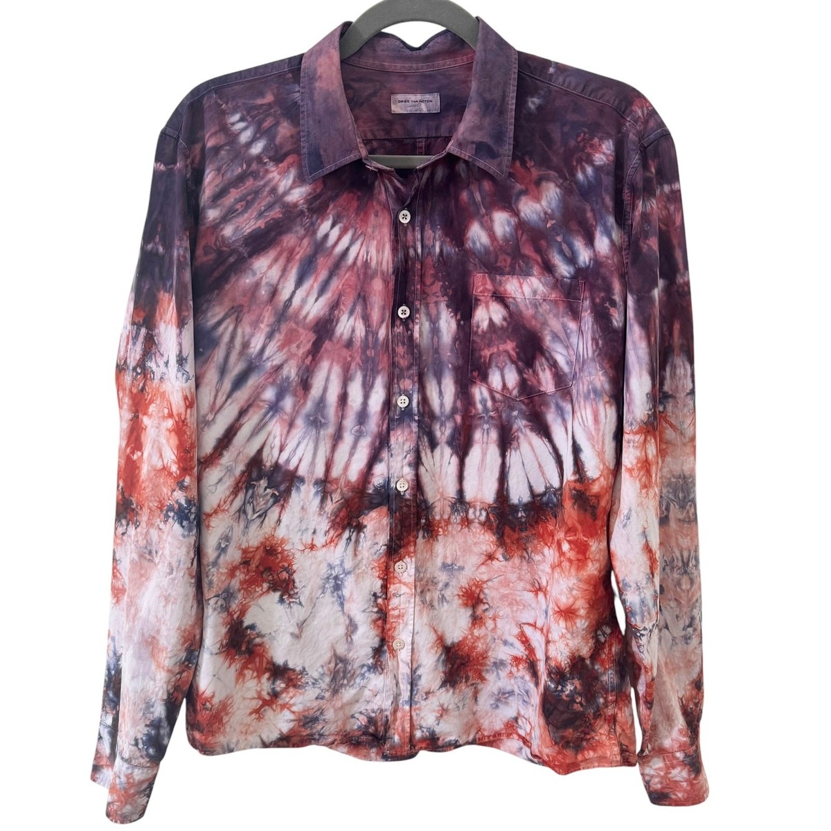 Dries Van Noten Men's Tie-Dye Button Down Long Sleeve Shirt Size