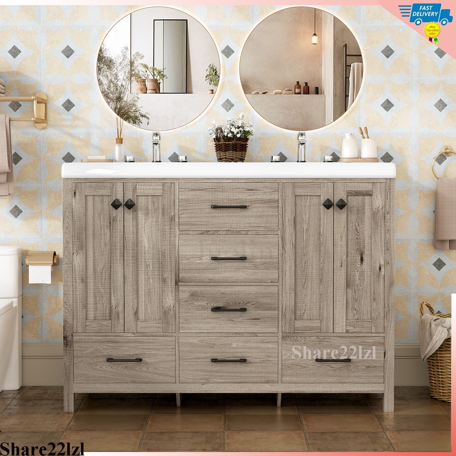 47" Bathroom Vanity with Double Sink Combo Storage Cabinet w