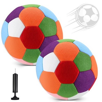 2 Pcs Soft Indoor Soccer with Pump Felt Official Size 4 Soccer Safe Foam Spor