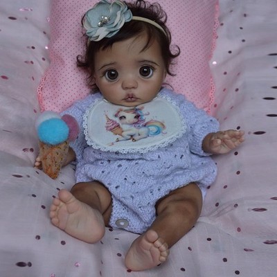 16'' Reborn Baby Doll Dark Skin Cute Toddler Girl Short Hair with Cloth Body Gift