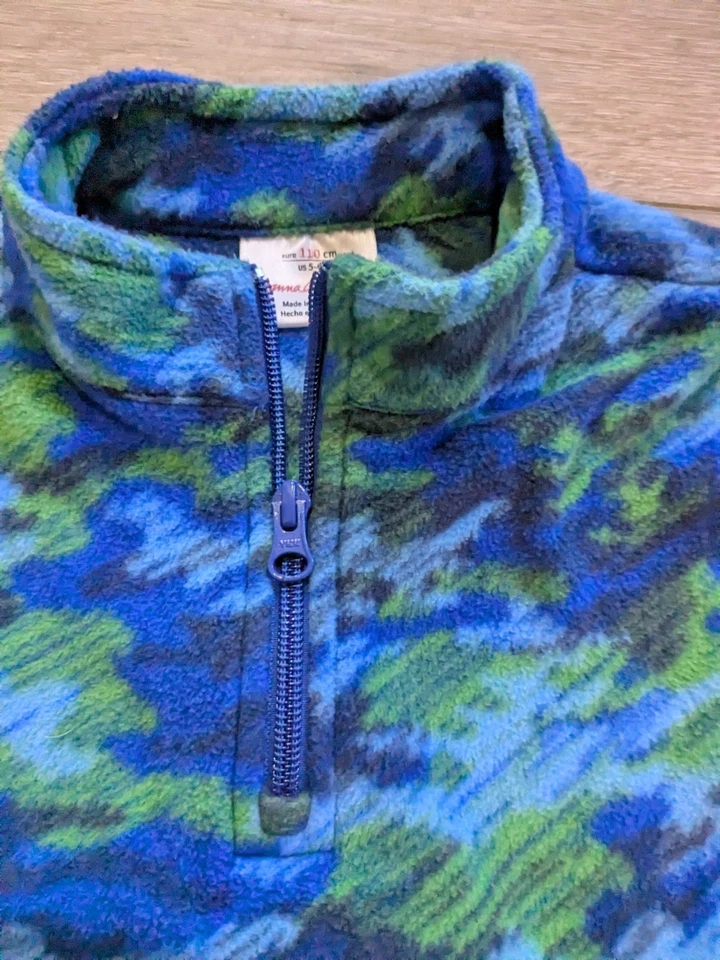 Chaqueta Suéter Hanna Andersson Polar Cuarto Cremallera Azul Verde Camuflaje Niños 110 5-6 Foto 2 de 4