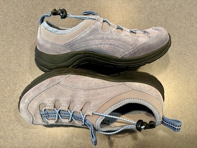 LL Bean Women US 8.5 Suede Bungee Lace Gray Comfort Slip-On Hiking Walking Shoes