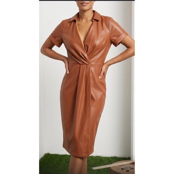 Faux Leather Brown Dresses for Women for sale
