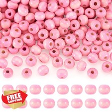 ELECRELIVE 300pc Pink Wood Beads 10mm Spacer Craft Decor