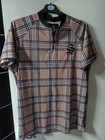 Sinners Attire Large Zip Polo Top - Grandad Collar - Check Colour