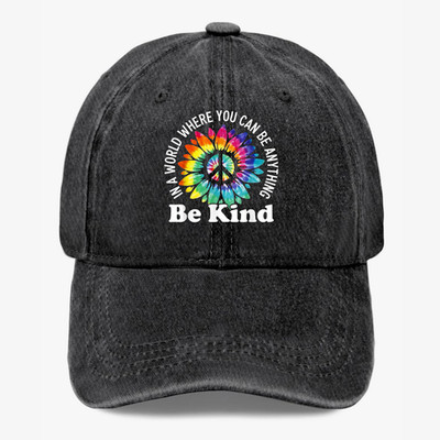 Be Kind Hat Inspirational Peace Flower Rainbow Kindness Baseball Cap Adjustable