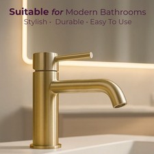 Gold Bathroom Sink Tap Single Lever Handle Basin Mixer Tap Includes Click Waste