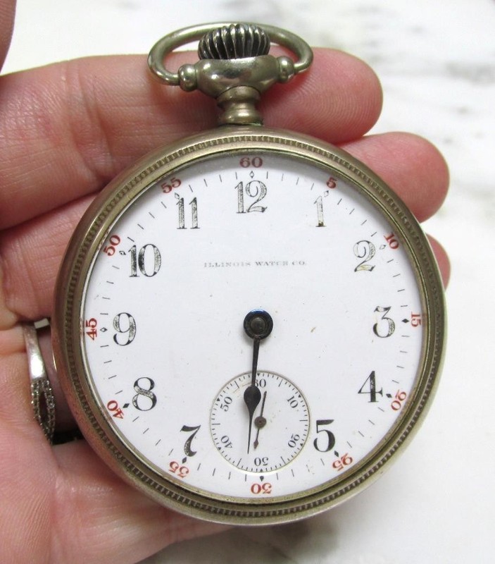 Antique 1909 Illinois Open Face Pocket Watch w/ Nickel Case; 54mm ~ 17J ~ 4-E346