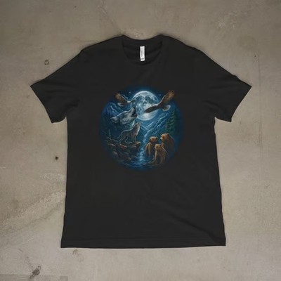 Fantasy Wolf Howling at Moon Graphic Tee | Mystical Animal Art Unisex T-Shirt