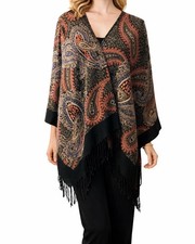 Soft Surroundings Paisley Sweater Poncho Boho Fringe Small Medium Large Extra OS