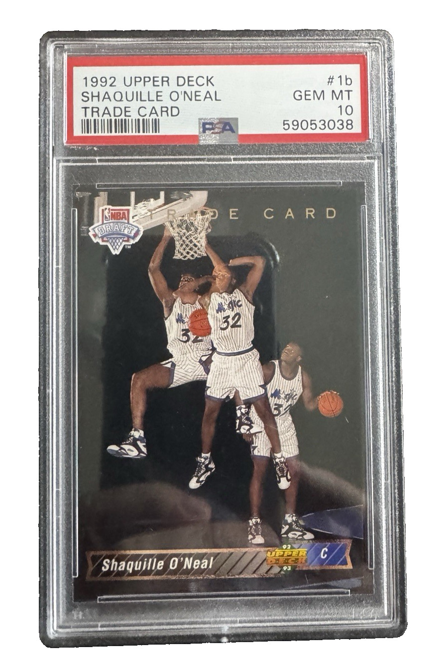 1992 Upper Deck Shaquille O'Neal #1b Trade Card Rookie RC PSA 10 GEM MINT Magic view 3
