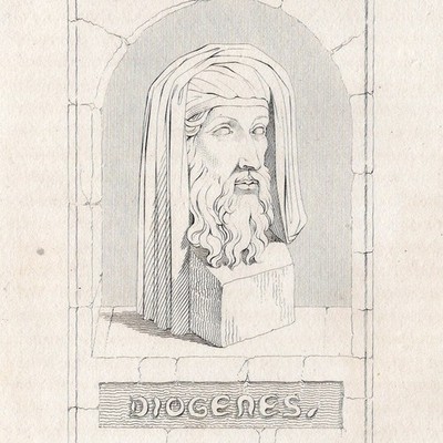 Diogenes the Cynic Portrait Copper Engraving 1809 with Original Text Pages