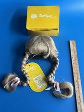 Vintage Doll Wig Saran Long Blonde Braids with Ribbons Mint in Box with Tag
