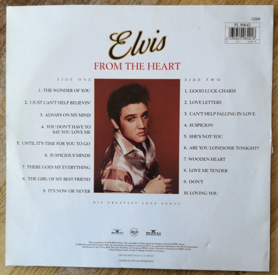 Elvis Presley – EU 1992 Comp LP: From The Heart(His Greatest Love Songs).PL90642 - Image 4 of 4