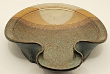 Studio Art Pottery Spoon Rest Shades of Brown Speckled 6" dia Signed