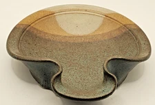 Studio Art Pottery Spoon Rest Shades of Brown Speckled 6" dia Signed