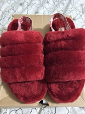 UGG RIBBON RED FLUFF YEAH SLIDE SHEEPSKIN SLIPPER SANDALS, US 6 With Box