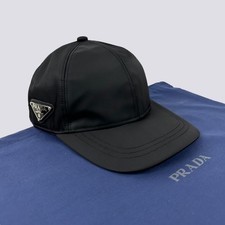 Prada Re-Nylon Tessuto Triangle Logo Side Baseball Cap Hat Black Size M