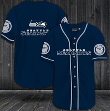 Unisex/Kid Seattle Seahawks Print Baseball Jersey Shirt Fanmade