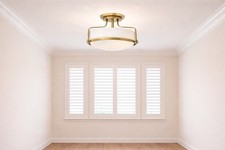 Modern Gold Flush Mount Ceiling Light | 14 InWhite Glass Shade Mid Century Style