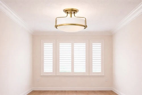 Modern Gold Flush Mount Ceiling Light | 14 InWhite Glass Shade Mid Century Style - Picture 2 of 6