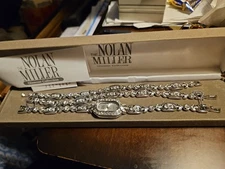 NOLAN MILLER Silver Watch & Bracelet 3 Pc Set Silver Original Box 7294