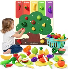 Play Food Set W/ Cutting Fruits Felt Tree Mat Pretend Food Play Kitchen