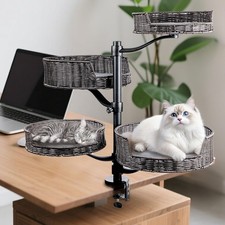 Indoor Elevated Cat Desk Bed W/ Soft Cushion Height Adjustable for Home Office