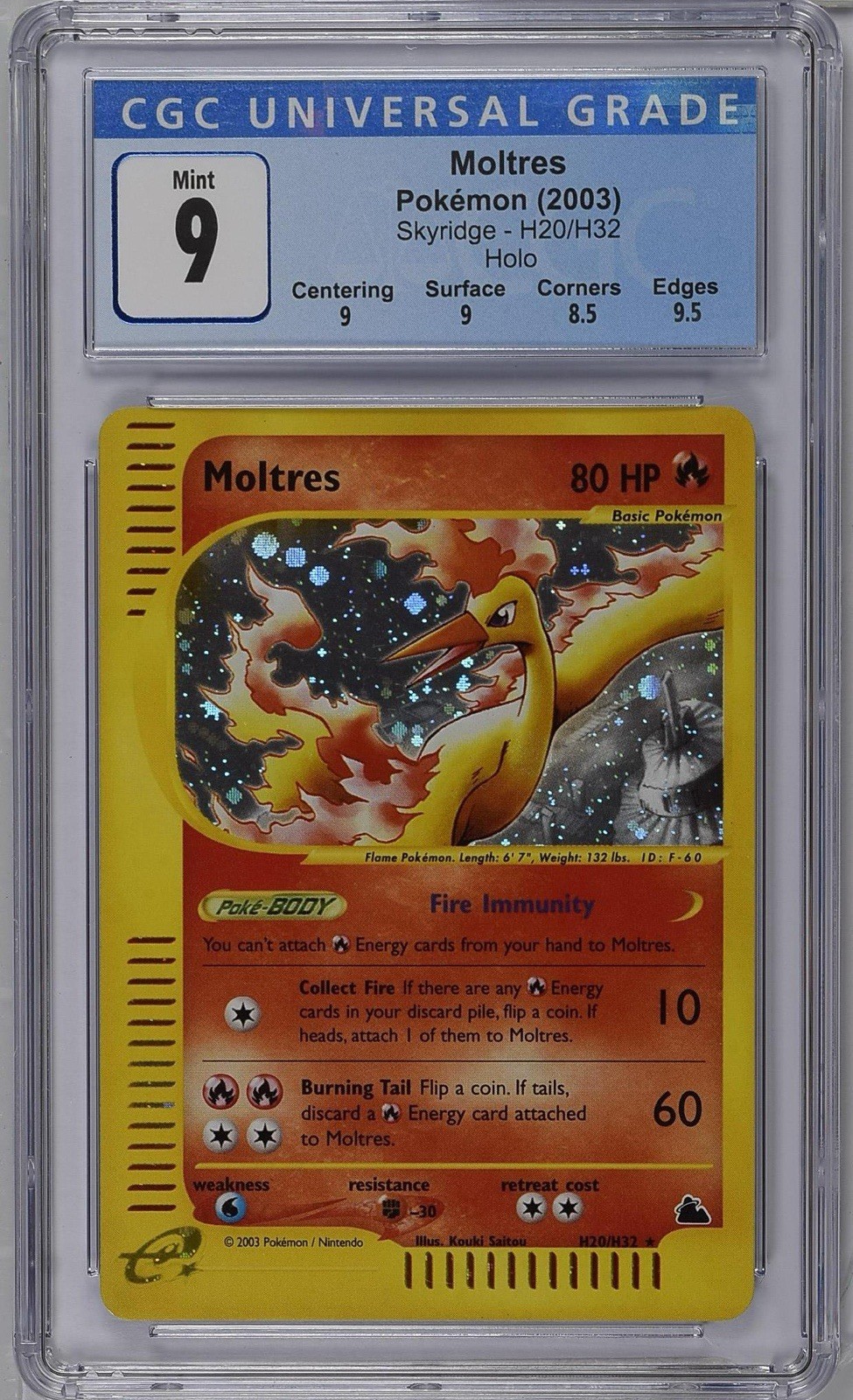 Pokemon Moltres Skyridge H20/H32 Holo CGC 9 Mint With 9.5 Subgrades 2003 Vintage