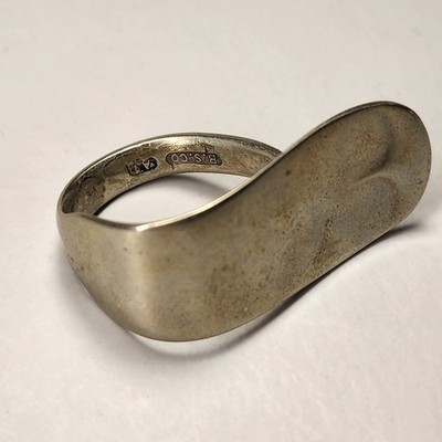 VINTAGE B. S. Co. A1 Stamped STERLING SILVER  SPOON RING Size - 9,  Bridgeport 