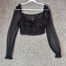 Windsor M Black Crop Long Sleeve Sheer Top Grunge Goth Witchy Romantic Corset