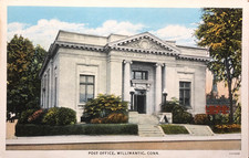 Lithograph Postcard Exterior Street View U. S. Post Office Willimantic CT