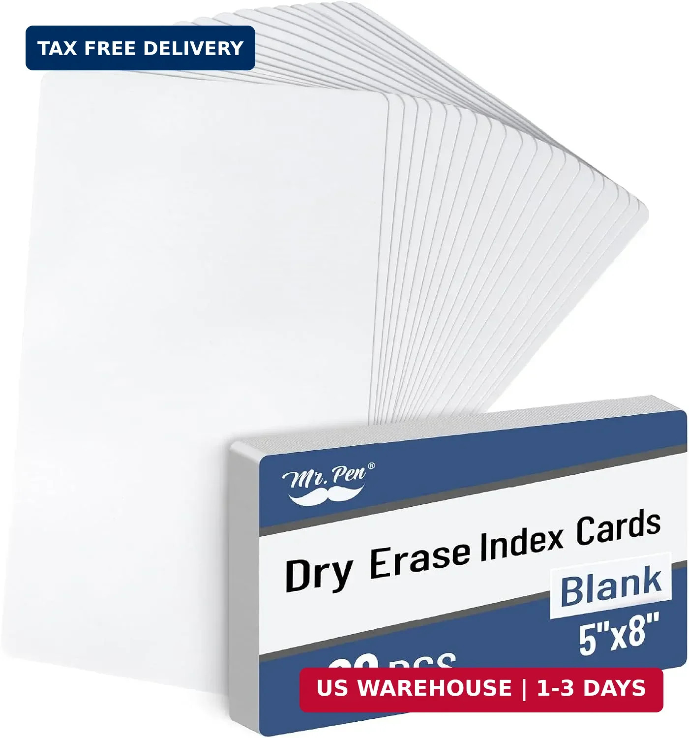 Dry Erase Index Cards, 5" x 8", 20 pcs, White, Large, x White