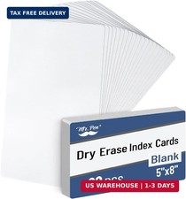 Dry Erase Index Cards, 5" x 8", 20 pcs, White, Large, x White
