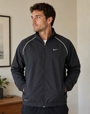 Nike Bkack Full Zip Black lined Dri-Fit Windbreaker Jacket size L Large