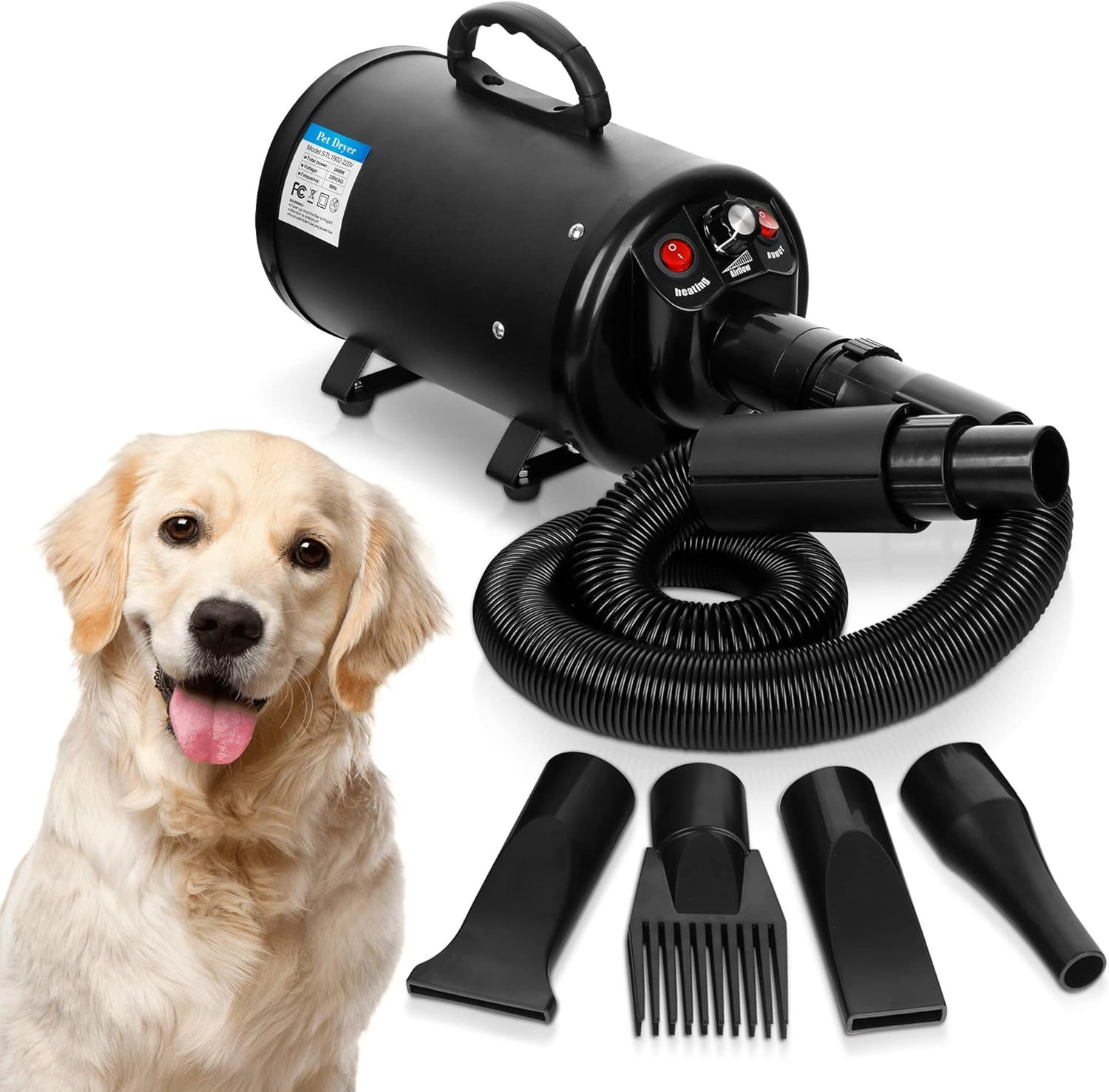 Dog Hair Dryer 3.2HP/2400W Household Pet Grooming Blower, Speed-Adjustable Cat D