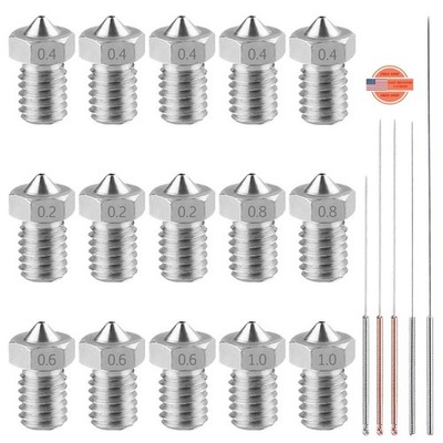 15 boquillas de acero inoxidable M6 para impresora 3D, cabezales de impresión