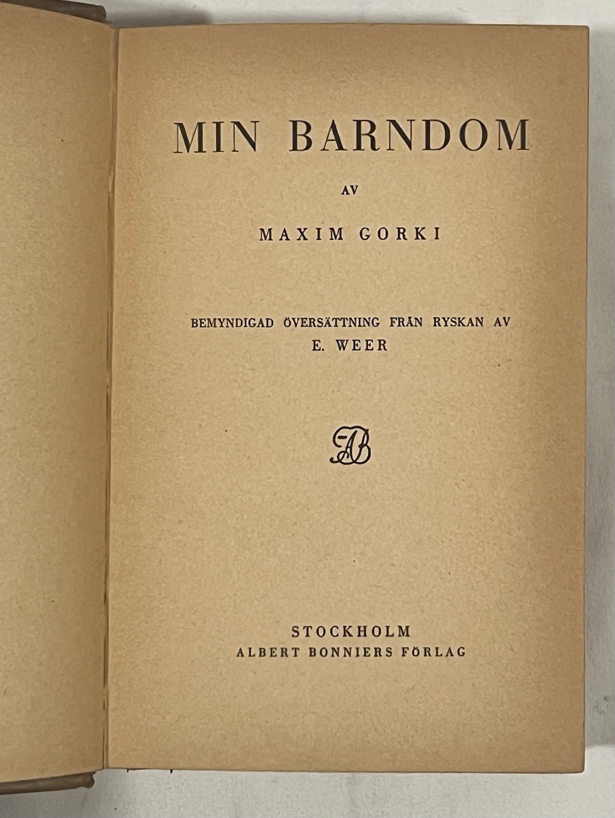 1940 MIN BARNDOM Maxim Gorki. Swedish. Leather Marbled HB